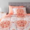 imageAmazon Basics FullQueen Comforter Set with Sheets 7Piece Navy with Grey Plaid Bedding Lightweight Microfiber BedinaBagCoral Medallion