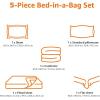 imageAmazon Basics FullQueen Comforter Set with Sheets 7Piece Navy with Grey Plaid Bedding Lightweight Microfiber BedinaBagCoral Medallion