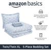 imageAmazon Basics FullQueen Comforter Set with Sheets 7Piece Navy with Grey Plaid Bedding Lightweight Microfiber BedinaBagGray Leaf