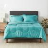 imageAmazon Basics FullQueen Comforter Set with Sheets 7Piece Navy with Grey Plaid Bedding Lightweight Microfiber BedinaBagIndustrial Teal