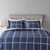 imageAmazon Basics FullQueen Comforter Set with Sheets 7Piece Navy with Grey Plaid Bedding Lightweight Microfiber BedinaBagNavy With Grey Plaid