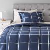 imageAmazon Basics FullQueen Comforter Set with Sheets 7Piece Navy with Grey Plaid Bedding Lightweight Microfiber BedinaBagNavy With Grey Plaid