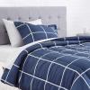 imageAmazon Basics FullQueen Comforter Set with Sheets 7Piece Navy with Grey Plaid Bedding Lightweight Microfiber BedinaBagNavy With Grey Plaid