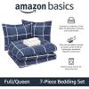 imageAmazon Basics FullQueen Comforter Set with Sheets 7Piece Navy with Grey Plaid Bedding Lightweight Microfiber BedinaBagNavy With Grey Plaid