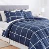 imageAmazon Basics FullQueen Comforter Set with Sheets 7Piece Navy with Grey Plaid Bedding Lightweight Microfiber BedinaBagNavy With Grey Plaid