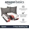 imageAmazon Basics FullQueen Comforter Set with Sheets 7Piece Navy with Grey Plaid Bedding Lightweight Microfiber BedinaBagRed Simple Stripe