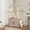 imageAmazon Basics FurnitureStyle Cat Tree with Litter Box Enclosure Scratching Posts Sisal Pad Cozy Perch and Hammock
