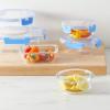imageAmazon Basics Glass Food Storage Containers with Locking Lids Set of 7 14 pieces including lids BPAFree clear with blue silicone ring14Piece Set