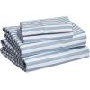 imageAmazon Basics Lightweight Super Soft WrinkleFree Easy Care Microfiber 4Piece Bed Sheet Set with 14Inch Deep Pockets Full Bright White SolidBlue Pinstripe