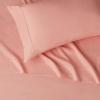 imageAmazon Basics Lightweight Super Soft WrinkleFree Easy Care Microfiber 4Piece Bed Sheet Set with 14Inch Deep Pockets Full Bright White SolidPeachy Coral