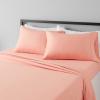 imageAmazon Basics Lightweight Super Soft WrinkleFree Easy Care Microfiber 4Piece Bed Sheet Set with 14Inch Deep Pockets Full Bright White SolidPeachy Coral