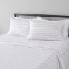 imageAmazon Basics Lightweight Super Soft WrinkleFree Easy Care Microfiber 4Piece Bed Sheet Set with 14Inch Deep Pockets Full Bright White SolidTaupe Stripe