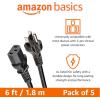 imageAmazon Basics PC Power Cord 12 feet AC Power Cord for Monitor Computer TV 3 Prong 18 AWG 125 Volts Black5Pack 5 Count
