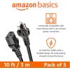 imageAmazon Basics PC Power Cord 12 feet AC Power Cord for Monitor Computer TV 3 Prong 18 AWG 125 Volts Black5Pack 5 Count