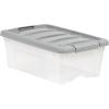 imageAmazon Basics Plastic Storage Containers with Secure Latching Lids Stackable Organization Bins ClearGrey 19 Quart Set of 612 Qt  6 Pack