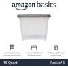 imageAmazon Basics Plastic Storage Containers with Secure Latching Lids Stackable Organization Bins ClearGrey 19 Quart Set of 619 Qt  6 Pack