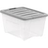 imageAmazon Basics Plastic Storage Containers with Secure Latching Lids Stackable Organization Bins ClearGrey 19 Quart Set of 632 Qt  6 Pack