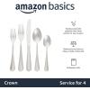 imageAmazon Basics Silverware Set Stainless Steel Flatware Dishwasher Safe Service for 4 20Piece Forks and Spoons Round Edge20Piece
