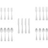 imageAmazon Basics Silverware Set Stainless Steel Flatware Dishwasher Safe Service for 4 20Piece Forks and Spoons Round Edge20Piece