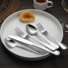 imageAmazon Basics Silverware Set Stainless Steel Flatware Dishwasher Safe Service for 4 20Piece Forks and Spoons Round Edge20Piece