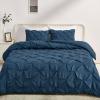 imageAmazon Basics Soft Lightweight Queen Size Comforter Sets AllSeason DownAlternative 3Piece Bedding Set Pinch Pleat Design FullQueen Size Bright WhiteNavy Blue