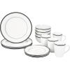 imageAmazon Basics 16Piece Cafe Stripe Kitchen Dinnerware Set Plates Bowls Mugs Service for 4 BlackBlack
