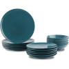 imageAmazon Basics 18 Pieces Dinnerware Sets Plates and Bowls Service for 6 Deep TealDeep Teal
