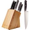 imageAmazon Basics 18 Pieces Premium HighCarbon Stainless Steel Blades with Pine Wood Knife Block SetKitchen Black9Piece