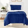 imageAmazon Basics 3 Piece Bedding Set Micromink Sherpa UltraSoft Warm All Season Comforter King Charcoal SolidNavy Blue