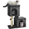 imageAmazon Basics 30 inch 2 Story Condo Cat Tree with Scratching Posts for Indoor Cats up to 16 lbs Activity Center with Cozy Perch Replaceable Hanging Pompom Dark Gray