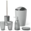 imageAmazon Basics 6 Pieces Bath Coordinate Set with Toothbrush Holder Soap Dispenser and Soap Dish Toothbrush Cup Trash Can and Toilet Brush ampamp Holder IvoryGrey