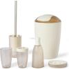 imageAmazon Basics 6 Pieces Bath Coordinate Set with Toothbrush Holder Soap Dispenser and Soap Dish Toothbrush Cup Trash Can and Toilet Brush ampamp Holder IvoryIvory