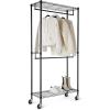 imageAmazon Basics Adjustable Clothes Rack for Handing Double Hanging Rod Garment Rolling Closet Clothing Organizer Chrome 36 x 14 x 72Black
