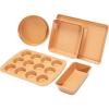 imageAmazon Basics Ceramic Nonstick Baking Sheets and Pans Bakeware Set NonToxic 5Piece Set Copper ColorBrown