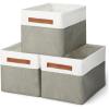 imageAmazon Basics Collapsible Storage Bins with Leather Handles Charcoal Large Pack of 3Charcoal