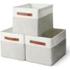imageAmazon Basics Collapsible Storage Bins with Leather Handles Charcoal Large Pack of 3Linen