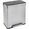 imageAmazon Basics Dual Compartment Recycling Trash Can with SoftClose Lid and Removable Liner Buckets 60 Liters Rectangular Grey Silver60 litre
