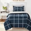 imageAmazon Basics FullQueen Comforter Set with Sheets 7Piece Navy with Grey Plaid Bedding Lightweight Microfiber BedinaBagNavy With Grey Plaid