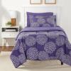 imageAmazon Basics FullQueen Comforter Set with Sheets 7Piece Navy with Grey Plaid Bedding Lightweight Microfiber BedinaBagPurple Floral