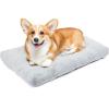 imageAmazon Basics Large Dog Bed for Crate Washable Large Dog Mat for Pet Kennel AntiSlip Cama para Perros 42x28x4 InchesLight Gray