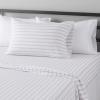 imageAmazon Basics Lightweight Super Soft WrinkleFree Easy Care Microfiber 4Piece Bed Sheet Set with 14Inch Deep Pockets Full Bright White SolidTaupe Stripe