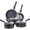 imageAmazon Basics Non Stick Kitchen Cookware 15Piece Set NonInduction Includes Pots Pans and Utensils Black8Piece Set  NonInduction