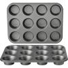imageAmazon Basics Nonstick Round Muffin Baking Pan 12 Cups Set of 2 Gray 139x1055x122quot139x1055x122