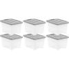 imageAmazon Basics Plastic Storage Containers with Secure Latching Lids Stackable Organization Bins ClearGrey 19 Quart Set of 619 Qt  6 Pack