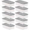 imageAmazon Basics Plastic Storage Containers with Secure Latching Lids Stackable Organization Bins ClearGrey 5 Quart Set of 105 Qt  10 Pack