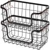 imageAmazon Basics Stackable Metal Wire Rectangular Storage Basket Set For Kitchen or Bathroom 2 Count Black