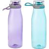 imageAmazon Basics Tritan BPAFree LeakProof Water Bottles with Action Lid 2Pack 24 oz Blue ampamp Purple