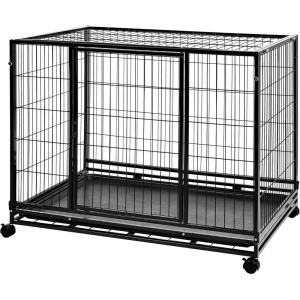 imageAmazon Basics  Portable Heavy Duty Stackable Dog ampamp Pet Kennel with Tray Black 240quotL x 280quotW x 370quotH449L x 299W x 339H