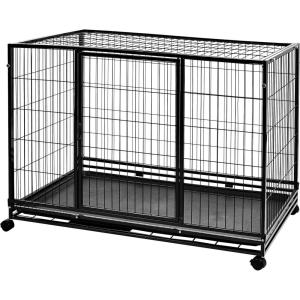 imageAmazon Basics  Portable Heavy Duty Stackable Dog ampamp Pet Kennel with Tray Black 240quotL x 280quotW x 370quotH510L x 313W x 354H