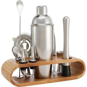 imageAmazon Basics 10Piece Stainless Steel Bar Tools Set with Bamboo Stand Holder10Piece